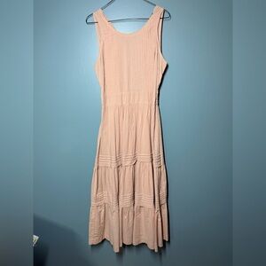 Pampelone Maxi Cotton Peach Pink Sleeveless Ruffle Tiered Dress Size M
